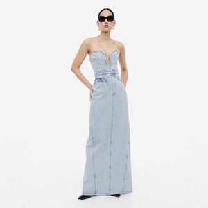 H&M Studio SS 23 strapless maxi denim dress with long slit … BNWT 😍